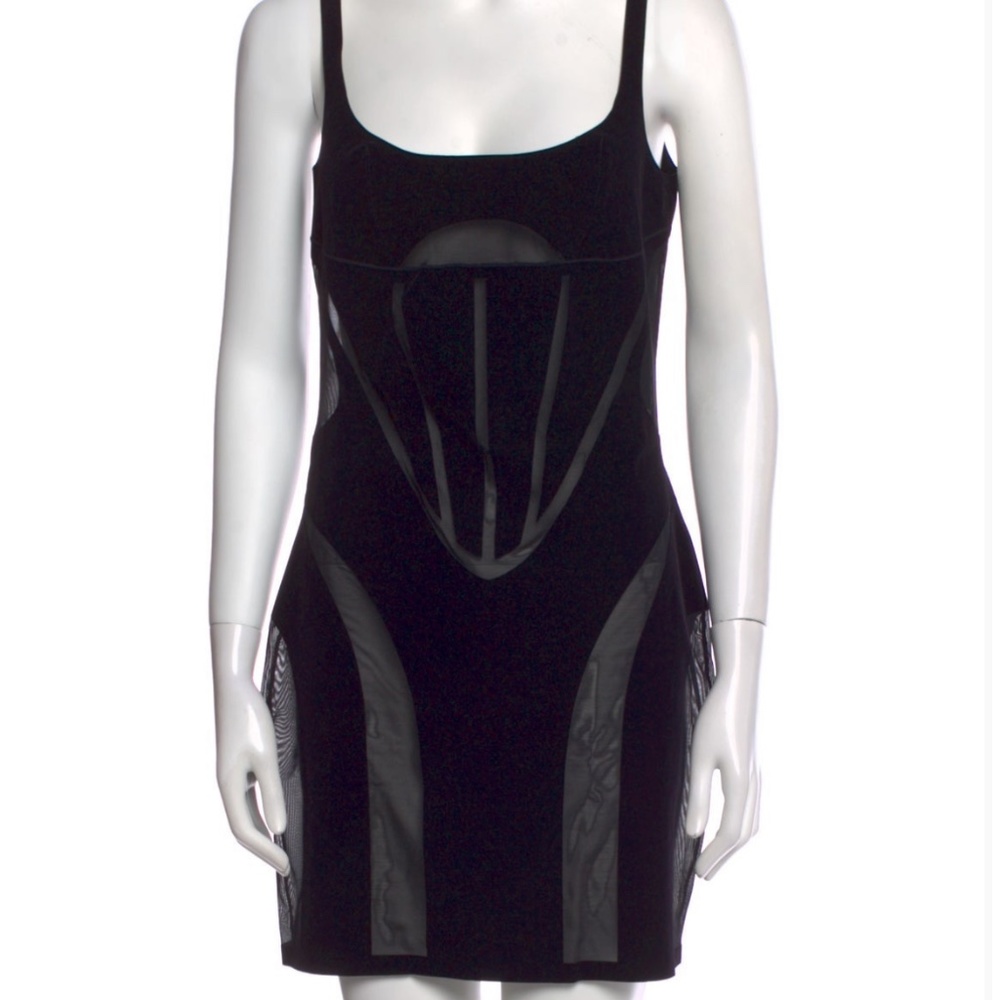 Mugler velvet & mesh paneling dress
